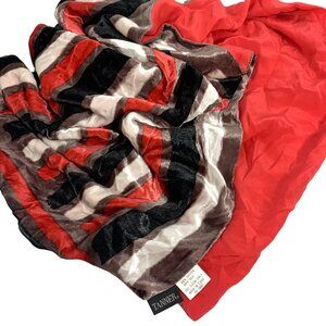 Multicolor Red TANNER Striped Velour Rayon/Silk Rectangular Scarf Fall/Winter